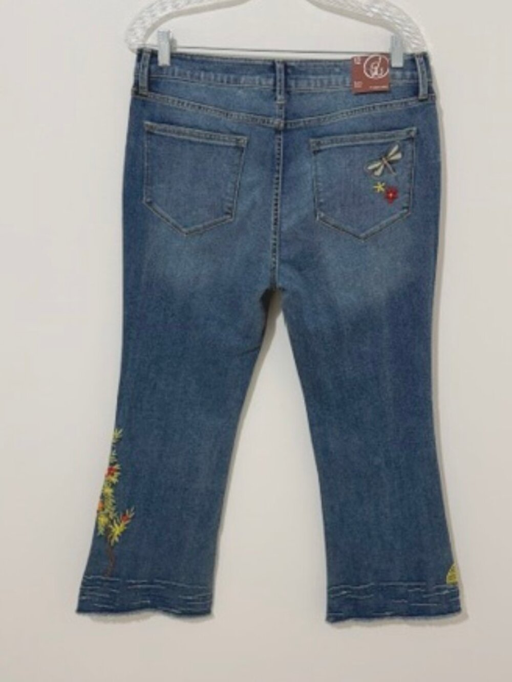 Driftwood Romy Flare Denim Jeans Embroidered Heron Bird Dragonflies Size 12 - Picture 2 of 6